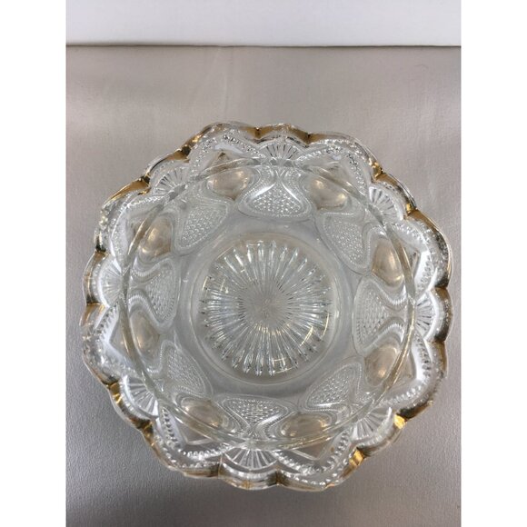 Vtg Pressed Glass Bowl Loops & Drops Pattern Art Deco Scalloped Rim 4.5 Tall - Picture 4 of 7